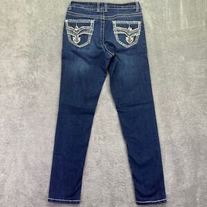 Rebel Soul Skinny Jeans Distressed Embellished Blue Denim Size 8